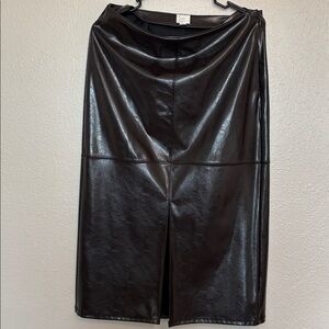 Brown Faux Leather Pencil Skirt